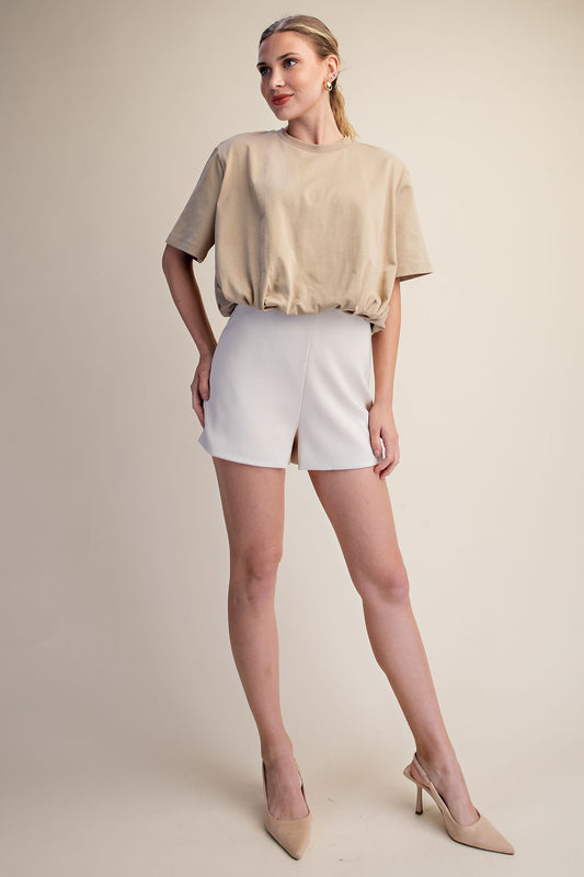 Glam Taupe Cropped Bubble Hem Top (T9121)
