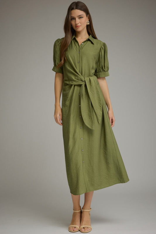 Entro Olive Tie Waist Midi Dress (D32940)