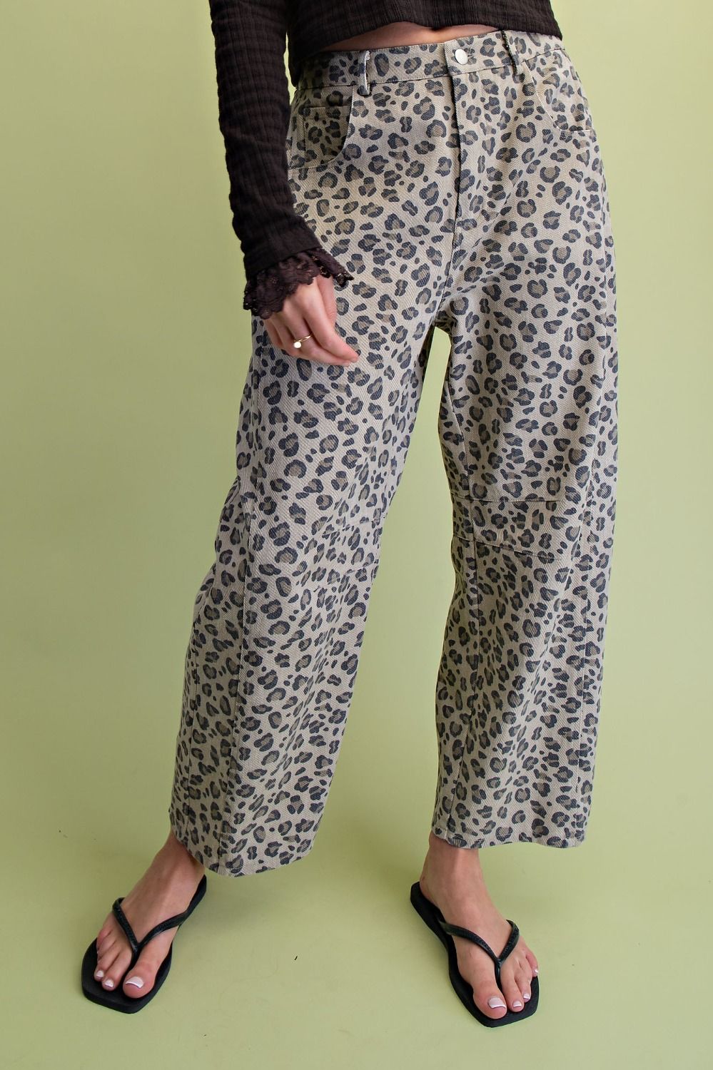 Easel Khaki Animal Print Barrel Jeans (SB600152)
