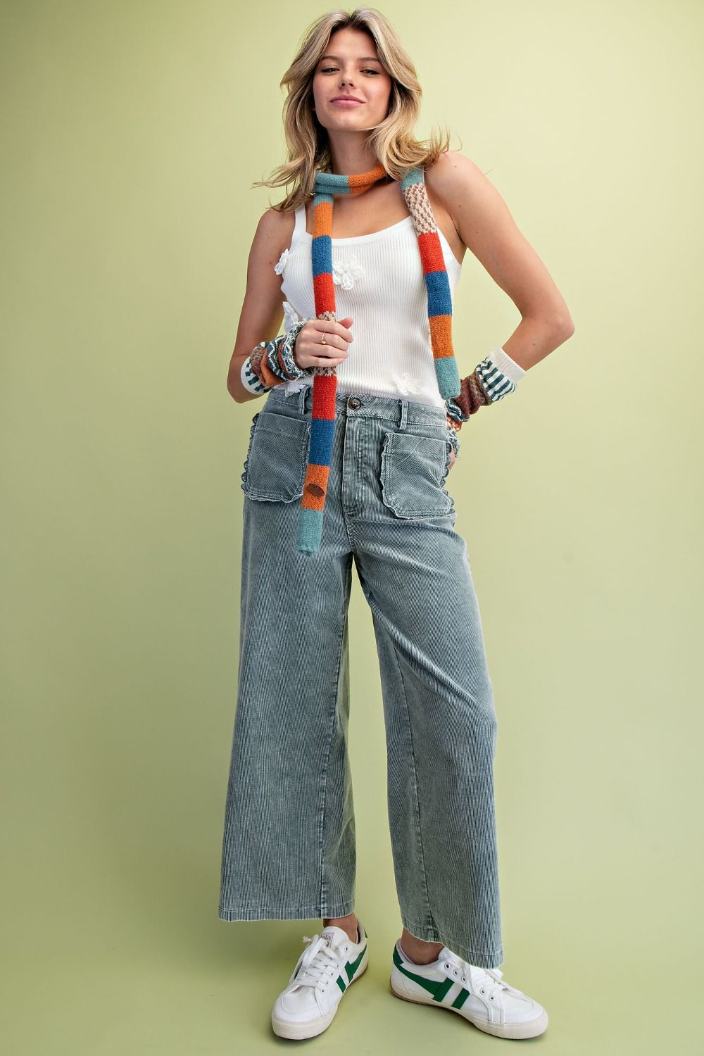 Easel Pacific Green Washed Corduroy Pants (SB600089)