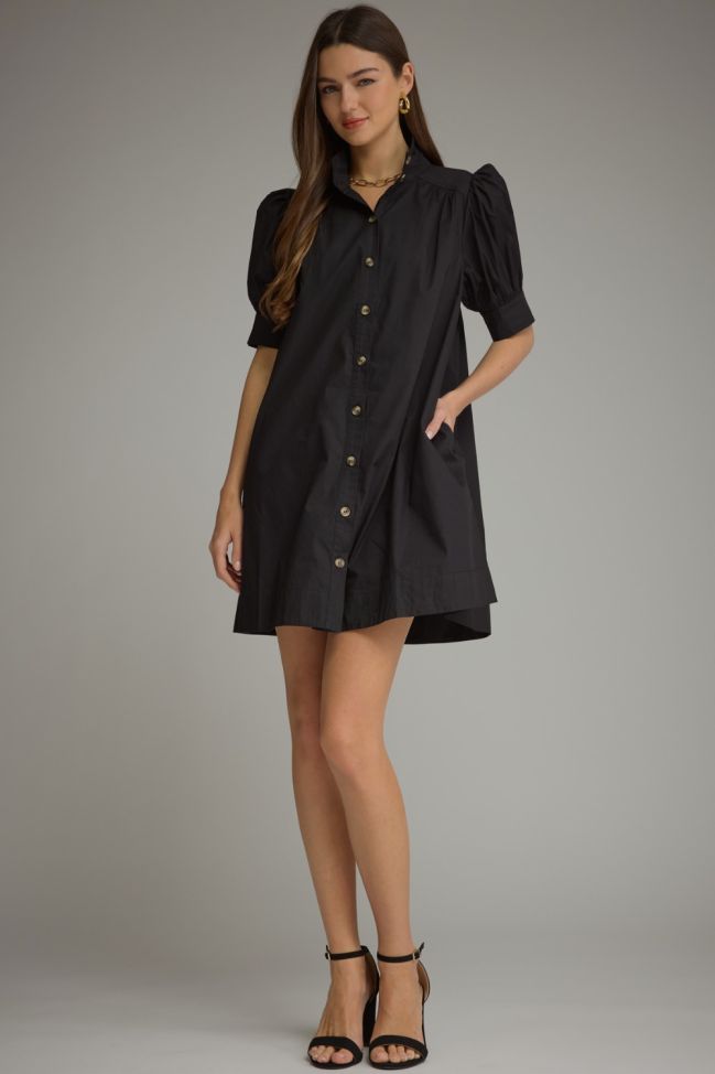 Entro Black Button Up Mini Dress (D33041)
