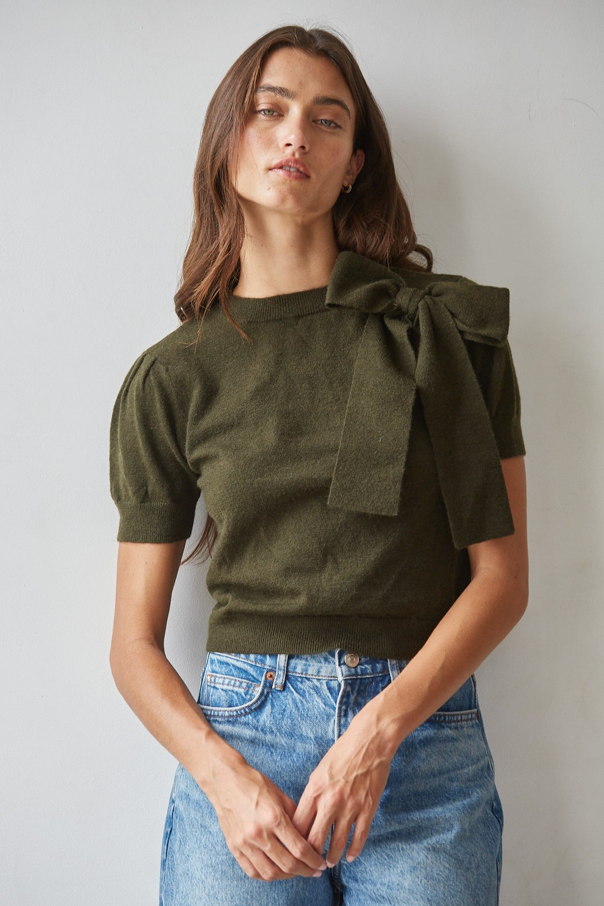 By Together Dark Olive Bow Tie Top (W2555)