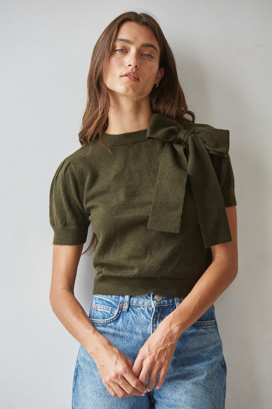 By Together Dark Olive Bow Tie Top (W2555)
