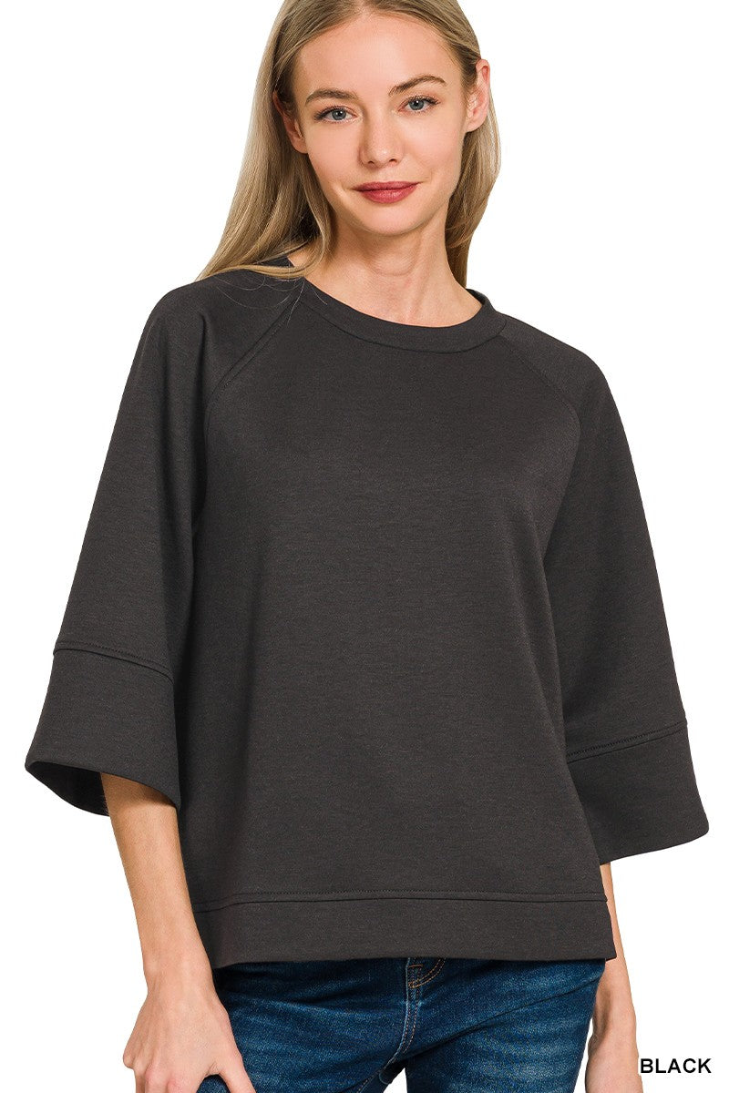 Zenana Black 3/4 Scuba Knit Pullover (ROT-4116A5)