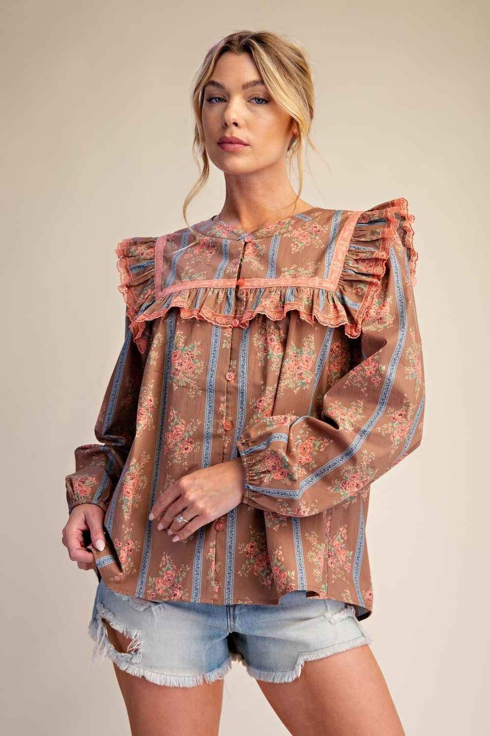 Easel Mocha Floral Print Top (ET30372)