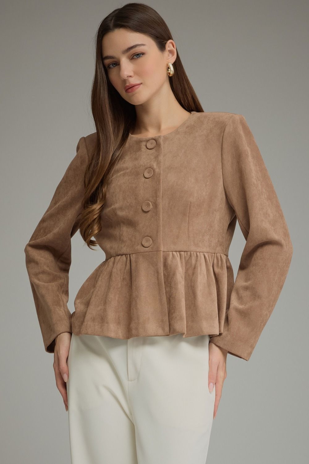 Entro Camel Long Sleeve Peplum Jacket (J33914)