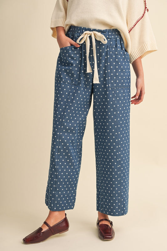 &Merci Denim Polka Dot Wide Leg Cropped Pants (MP5368)