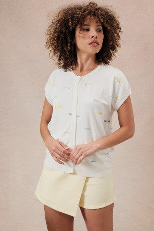 Sunday Edition White Button Down Fish Cardigan