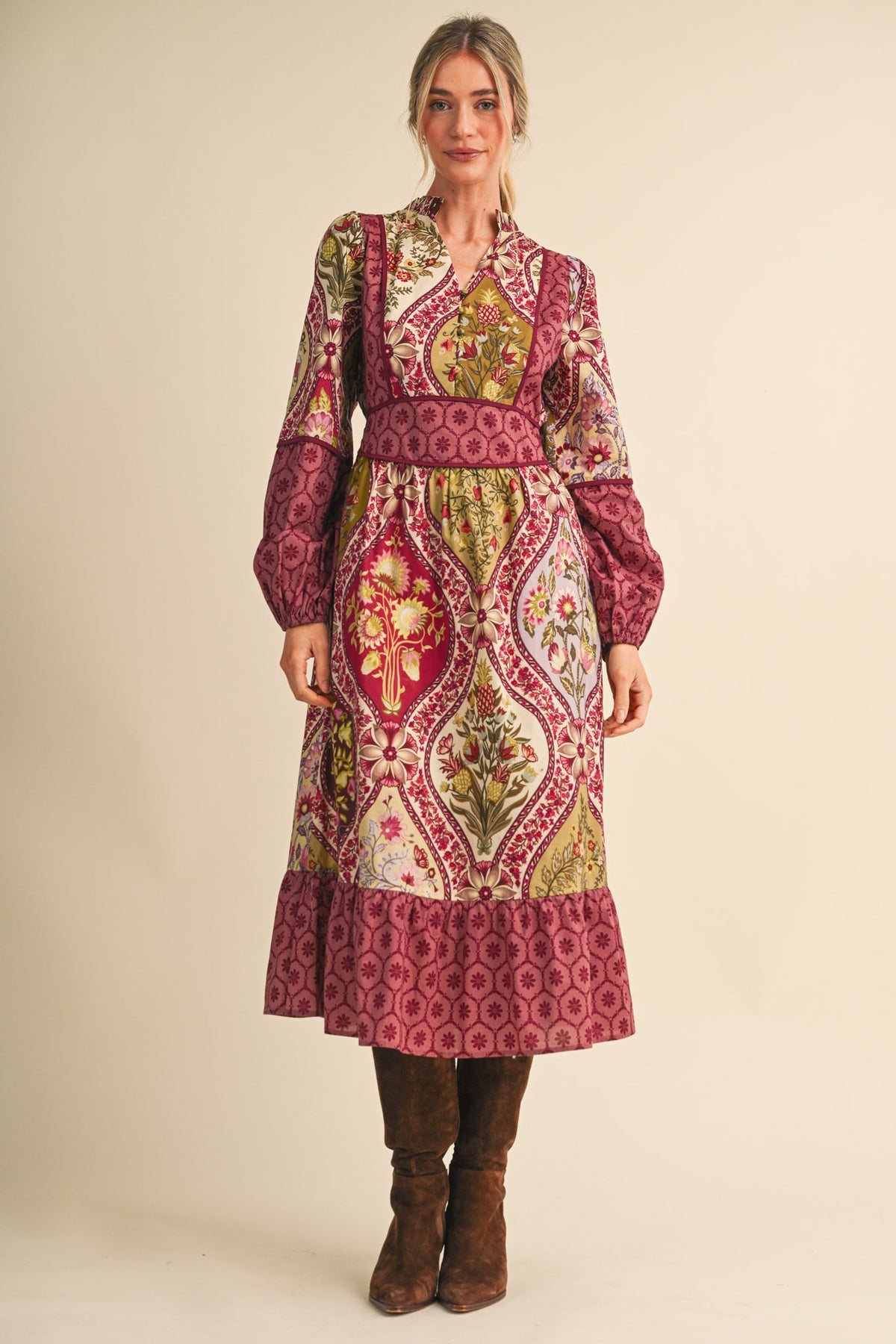 &Merci Burgundy Floral Dress (MDR5279)