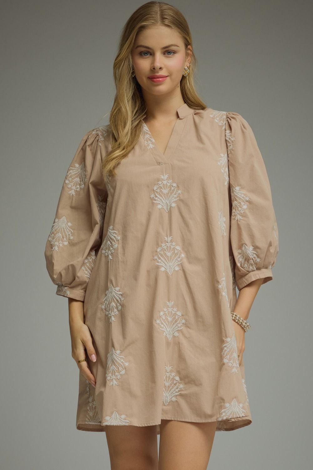 Entro Latte Print V-Neck Mini Dress (D30226)