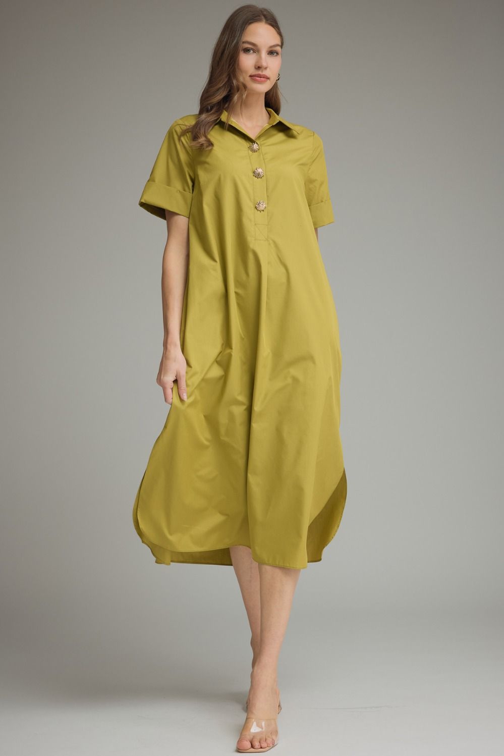 Entro Martini Olive Short Sleeve Midi Dress (D29516)