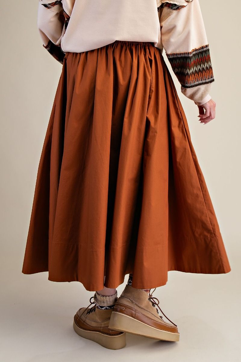 Easel Dark Camel Poplin Skirt (EB57675)