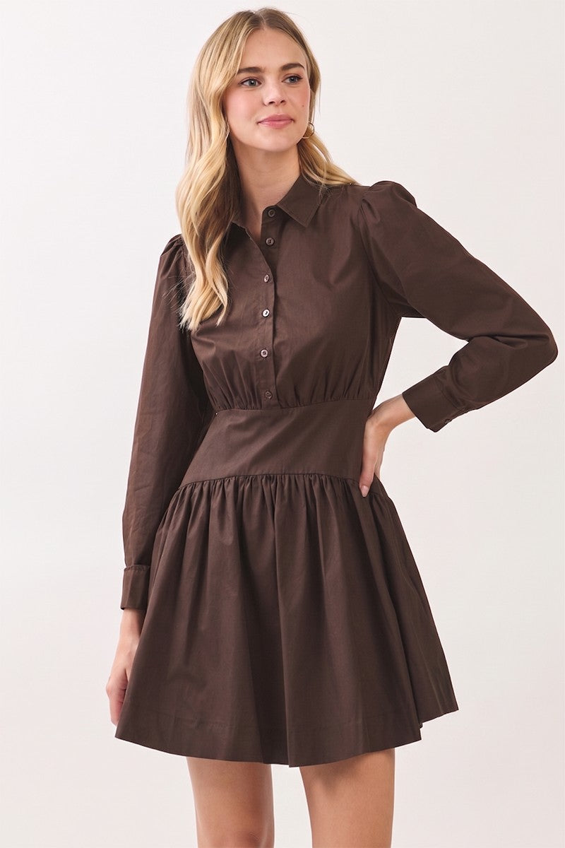 Pinch Espresso Button Down Shirt Mini Dress (7071D)