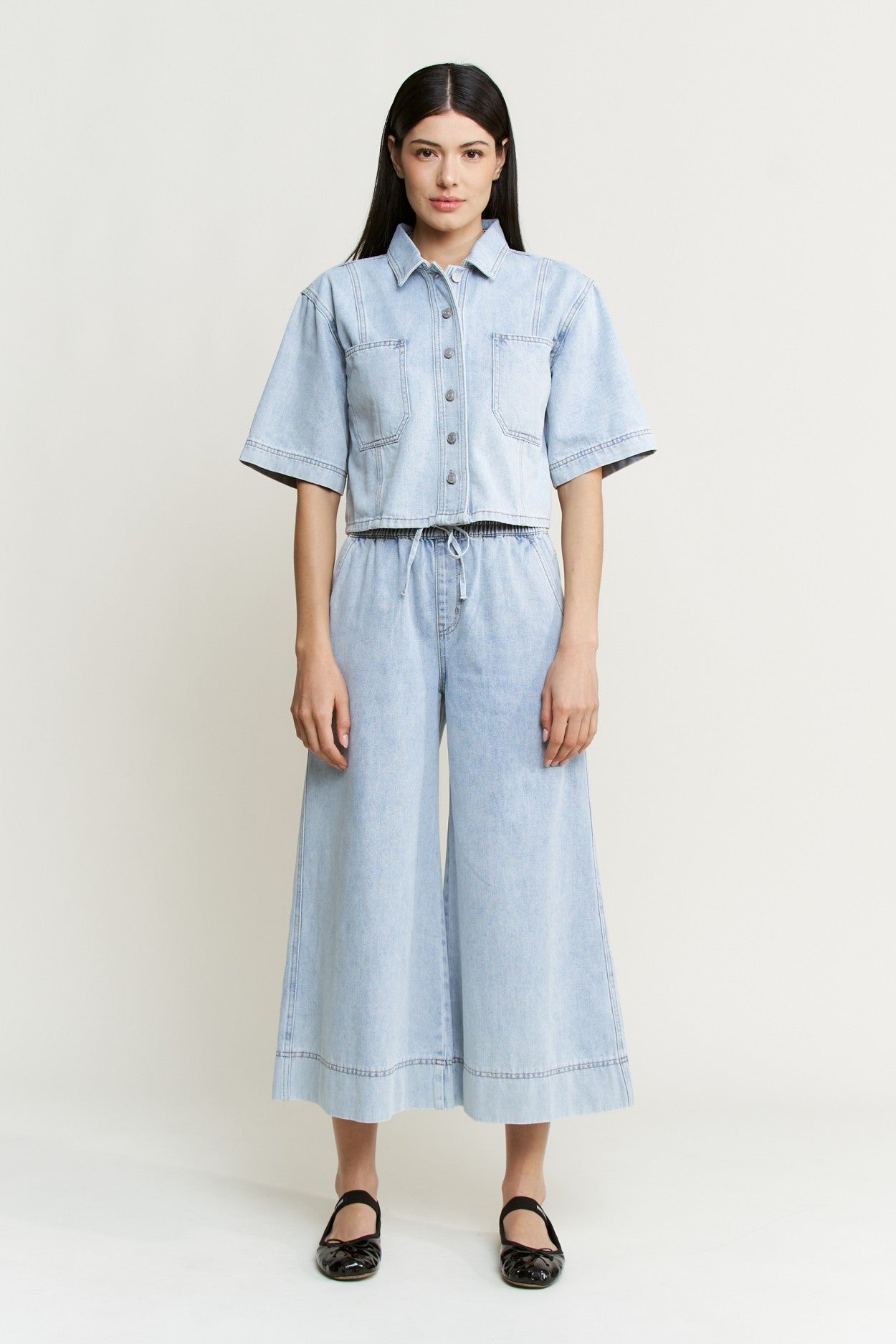 Mica Denim Light Sea Cropped Denim Shirt (MDP-ST3556LTA)