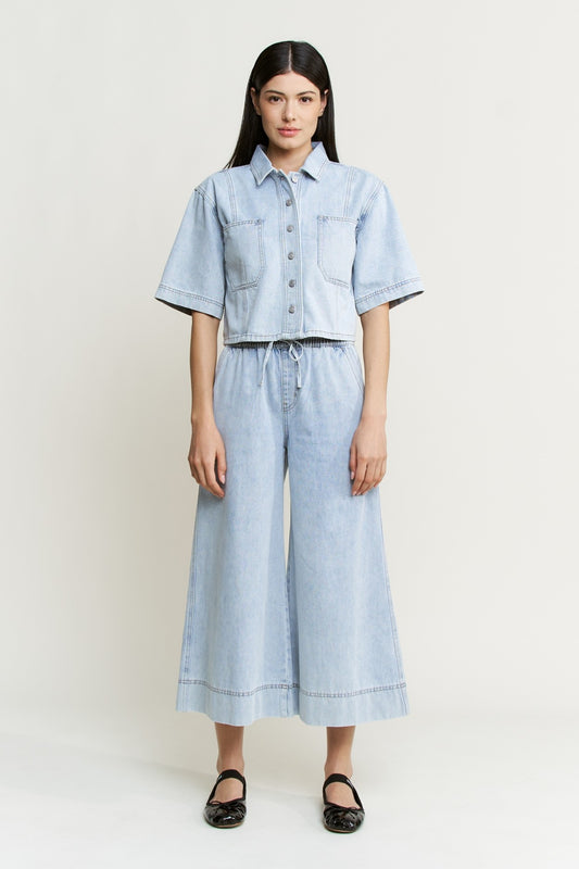 Mica Denim Light Sea Cropped Denim Shirt (MDP-ST3556LTA)