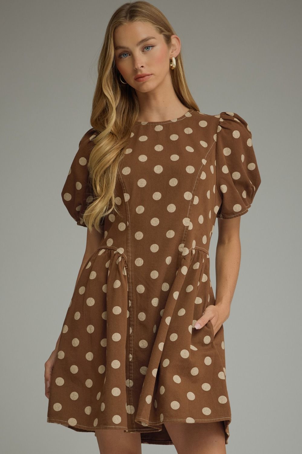 Entro Brown/Cream Polka Dot Dress (D33229)