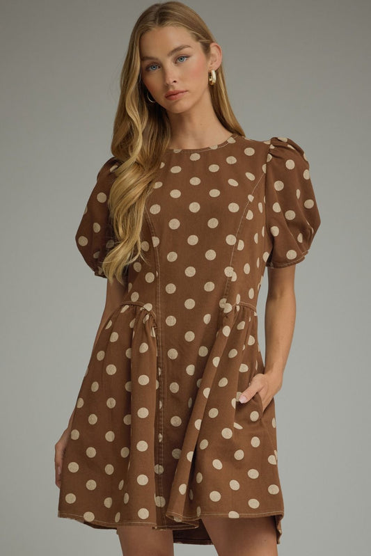 Entro Brown/Cream Polka Dot Dress (D33229)