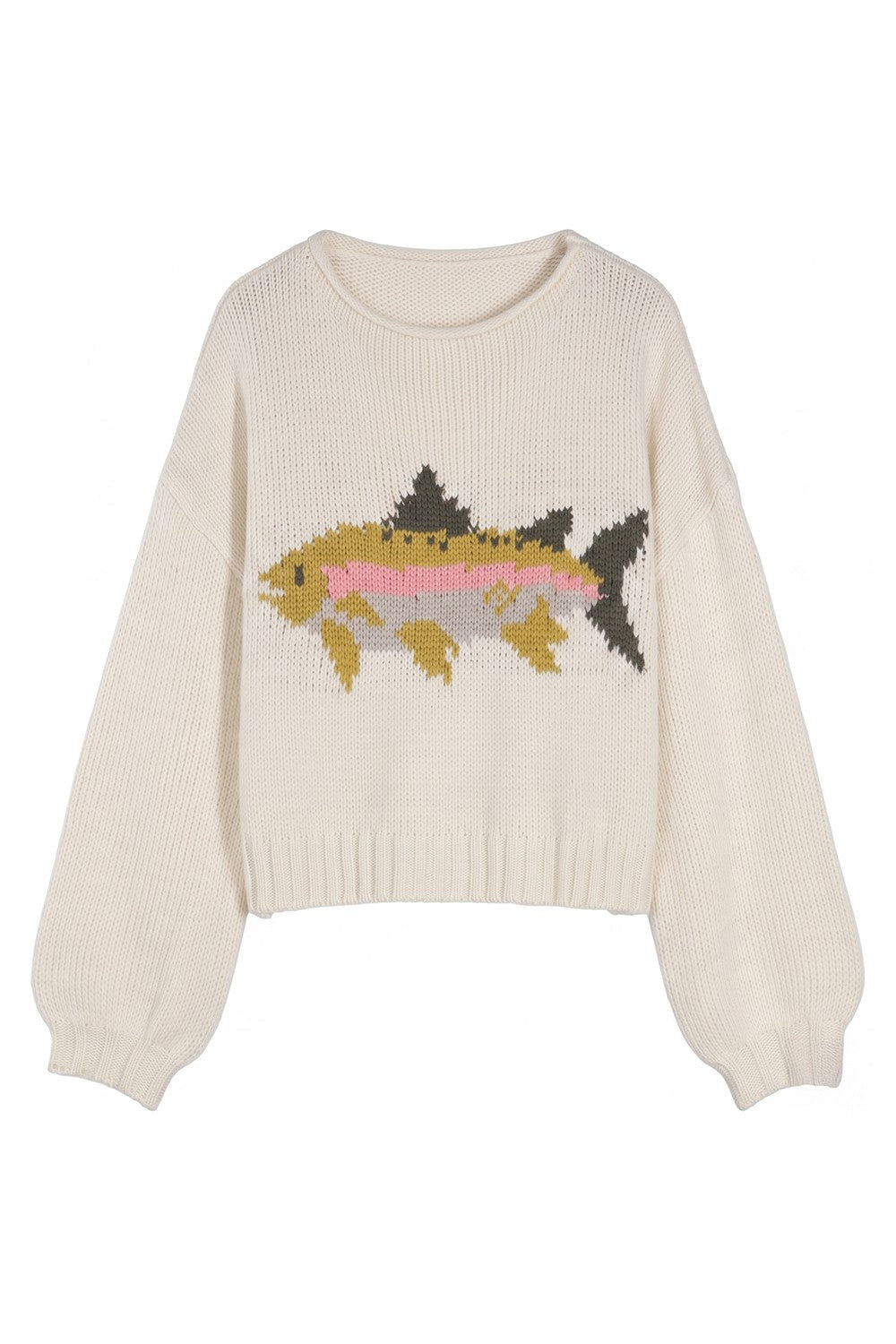 Bucketlist Cream Fish Chunky Knit Sweater