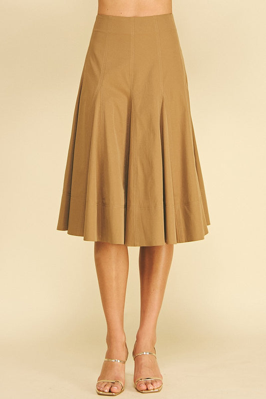 Pinch Camel Pleated A-line Midi Skirt (7415S)