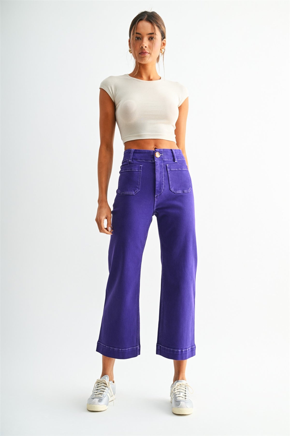 Mica Denim Purple High-rise Wide Leg Cropped Jeans (MDP-W3717FP)