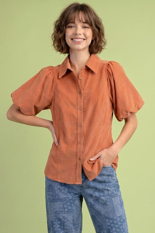 Easel Rust Washed Corduroy Top (ST100096D)