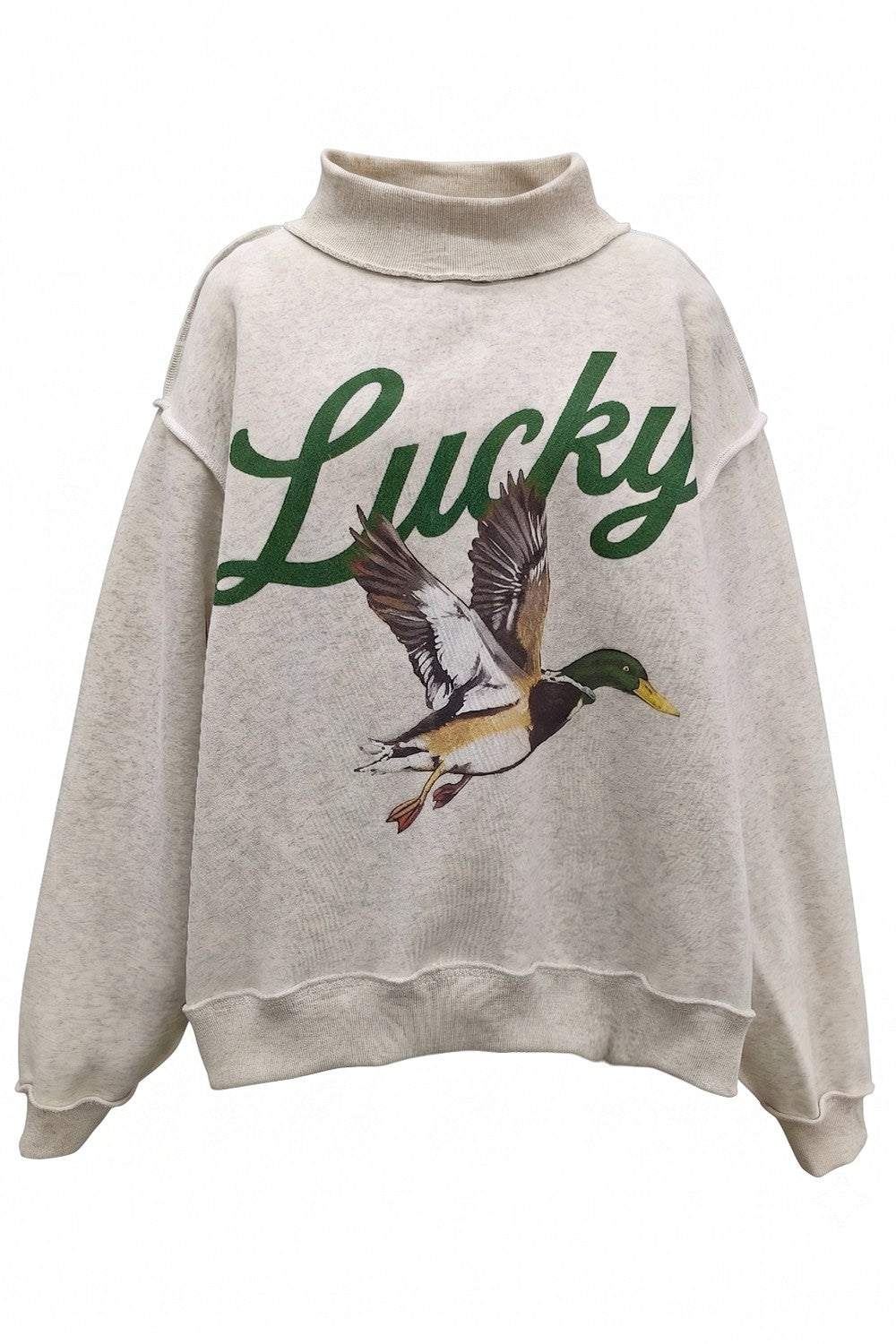 Bucketlist Ash Grey Lucky & Mallard Mock Neck Sweatshirt