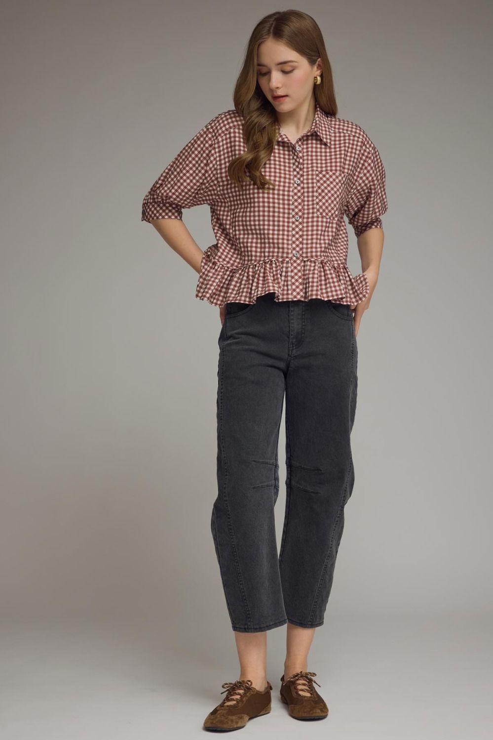 Entro Red Gingham Peplum Top