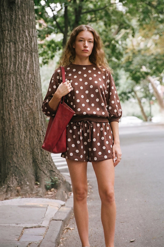 Glam Brown Polka Dot Short Set (P8509)
