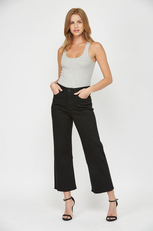 Mica Denim Black Beauty Wide Leg Crop Jeans (MDP-W019BK)
