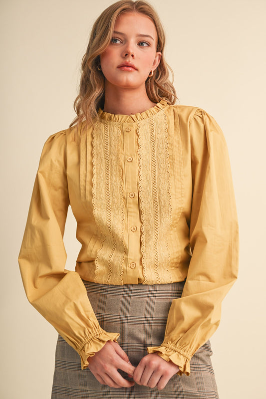 &Merci Honey Gold Pin Tuck Button Down Top (MTP5180)
