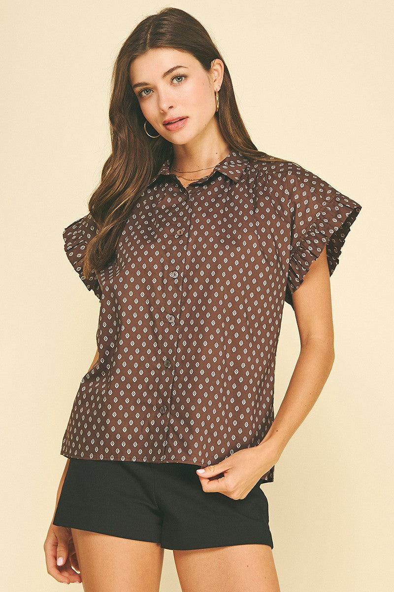 Pinch Brown Geometric Diamond Print Shirt (7292TA)