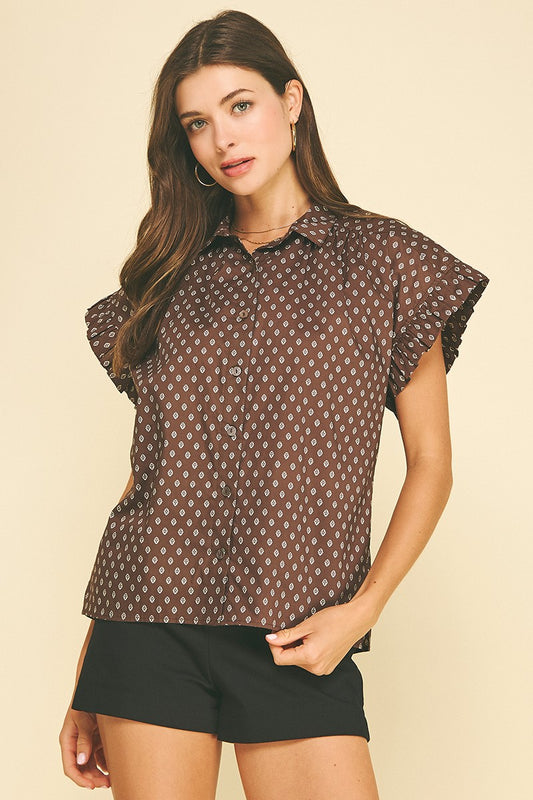 Pinch Brown Geometric Diamond Print Shirt (7292TA)