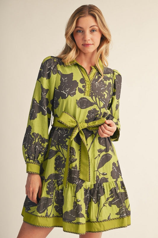 Jodifl Apple Green Floral Print Dress (M7023)