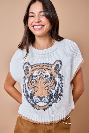 Day + Moon Ivory Game Day Tiger Sweater (A4426)
