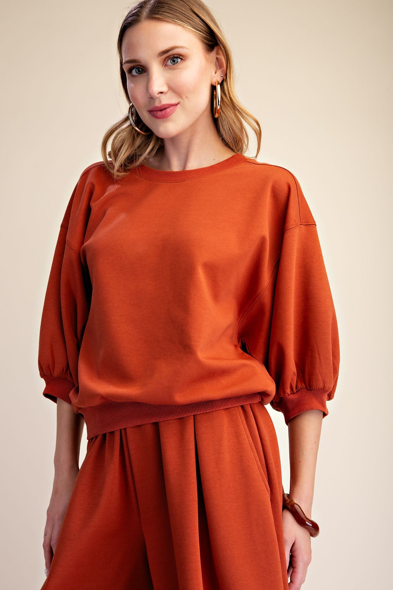 Glam Rust Bubble Sleeve Sweatshirt (T8416)