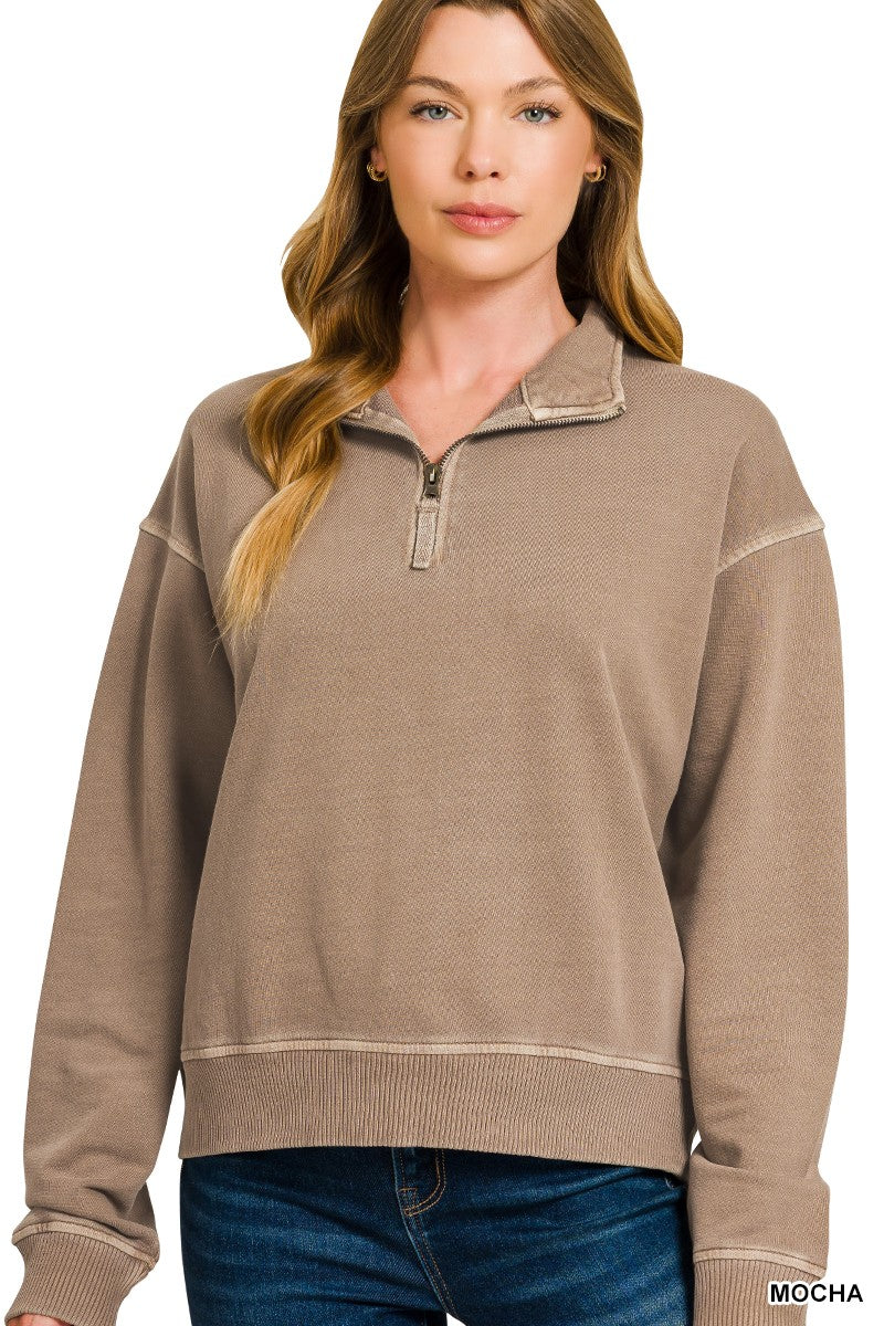 Zenana Mocha Half Zip Top (TTW-5282Y)