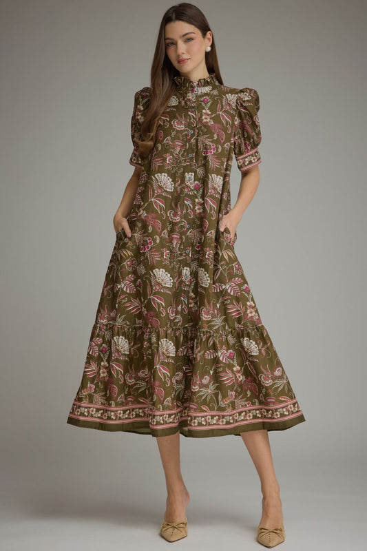 Entro Olive Floral Midi Dress (D32903)