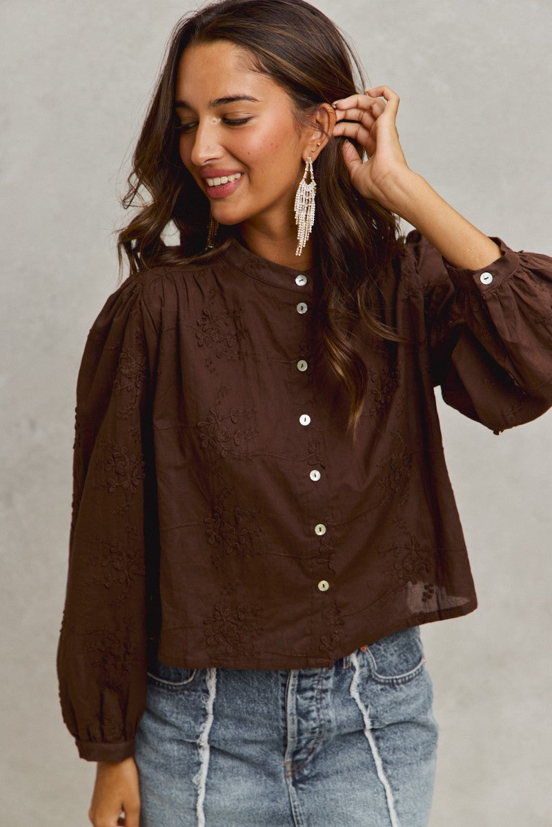 So Me Brown Floral Long Sleeve Top (ST3083E-01)