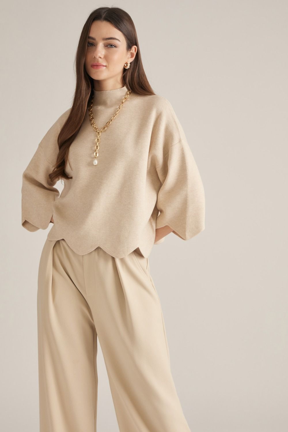 Entro Oatmeal Mock Neck Sweater (T32780)