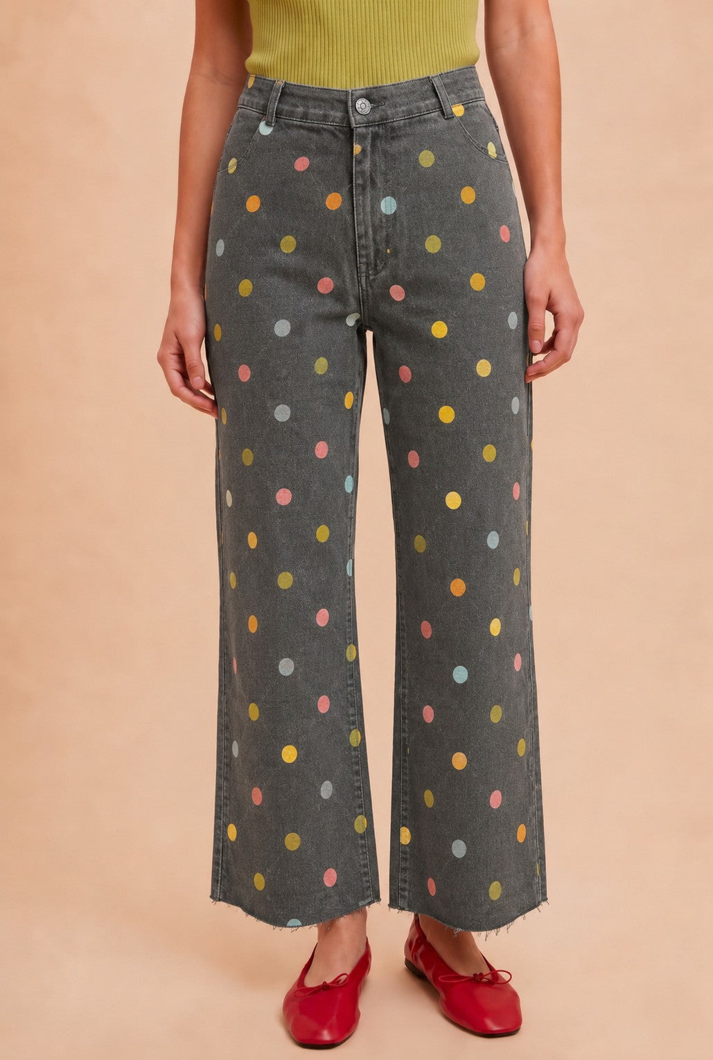 Anniewear Charcoal Pastel Polkadot Wide Leg Jean (AP6002G)