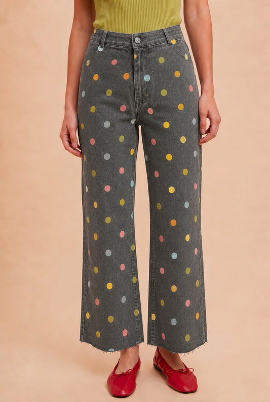 Anniewear Charcoal Pastel Polkadot Wide Leg Jean (AP6002G)