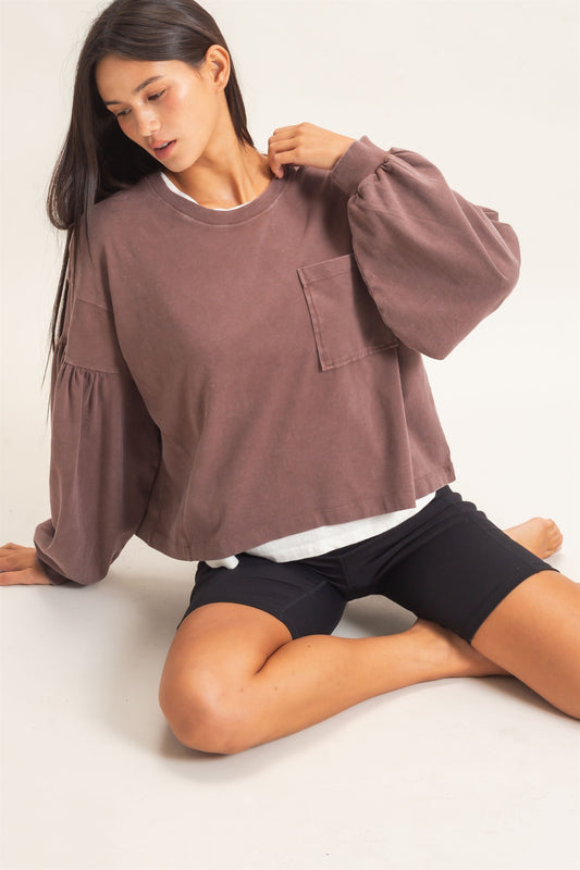 HYFVE Dark Brown Puff Sleeve Sweatshirt & Jogger Lounge Set (DZ26F402) (DZ26F405)