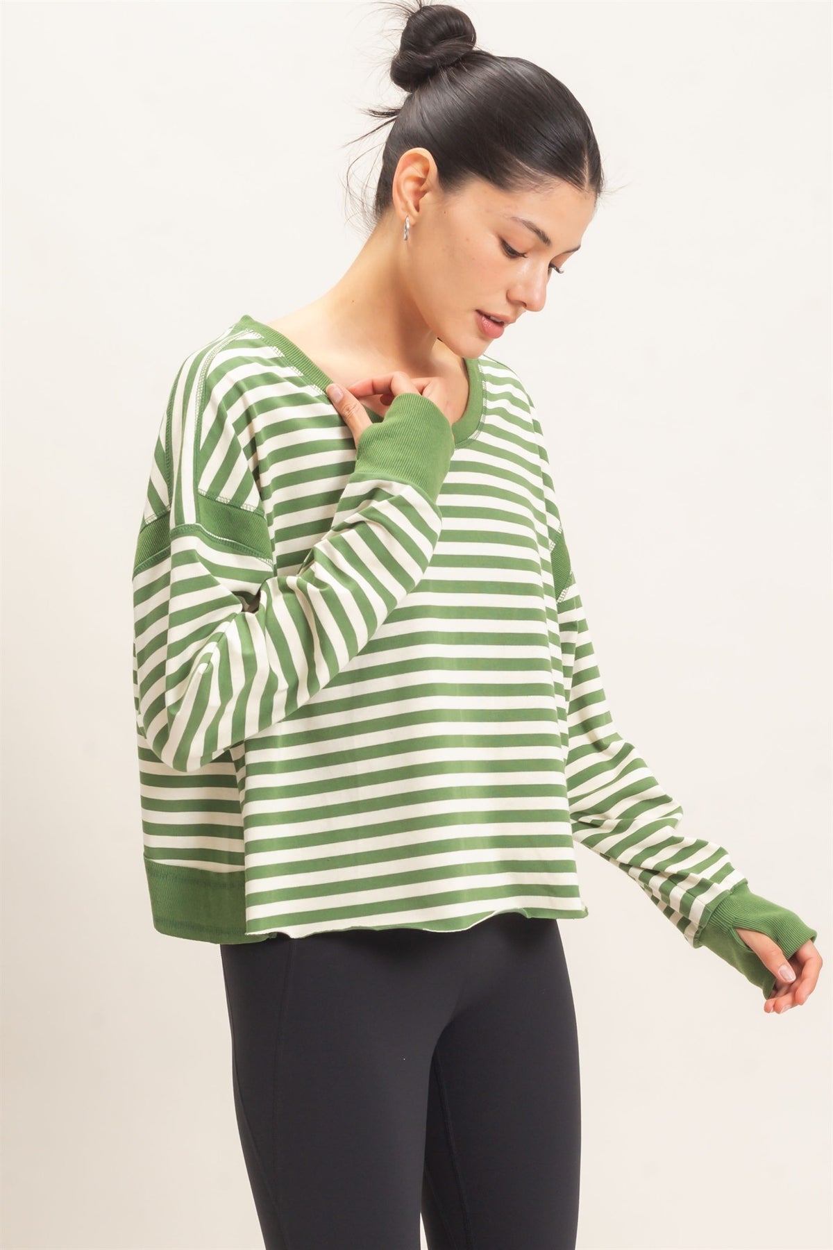 HYFVE Green Striped Long Sleeve Top (HF26C908)