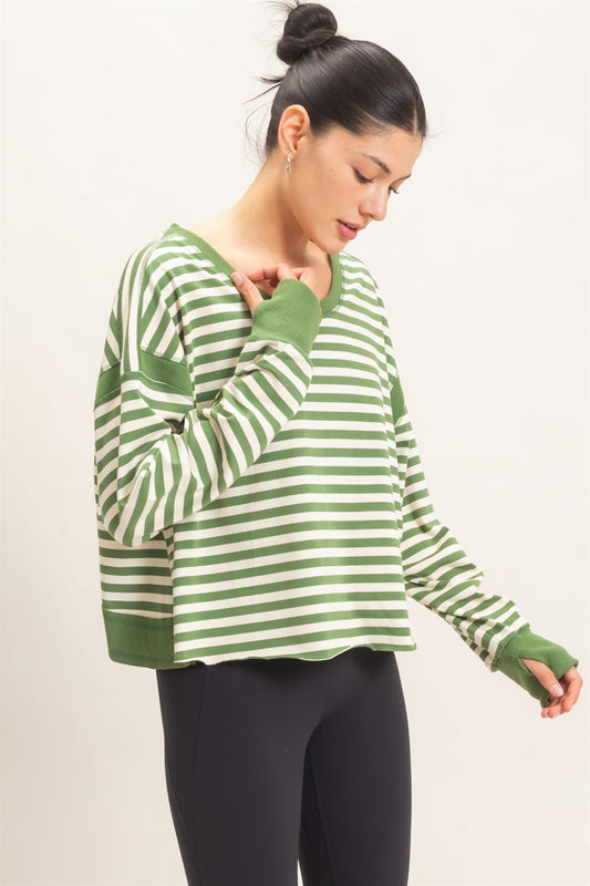 HYFVE Green Striped Long Sleeve Top (HF26C908)