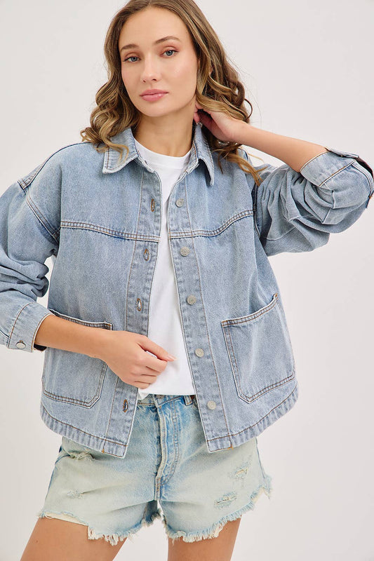 WASHED DENIM JACKET WITH PATCH POCKET PERFECT FOR LAYERING
