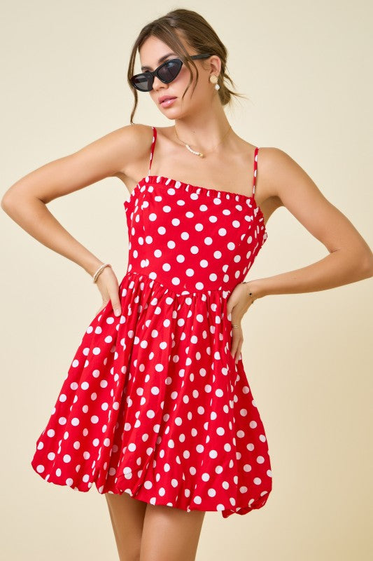 Day + Moon Red & White Polkadots Corset Top Bubble Dress (A3846)