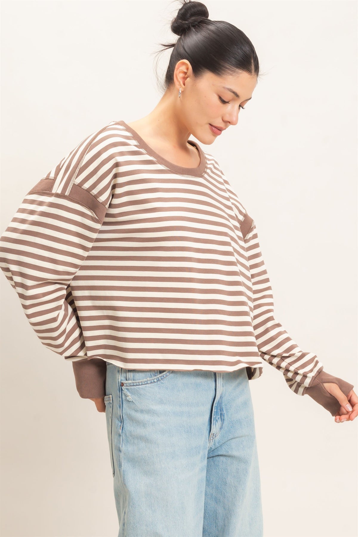 HYFVE Mocha Striped Long Sleeve Top (HF26C908)