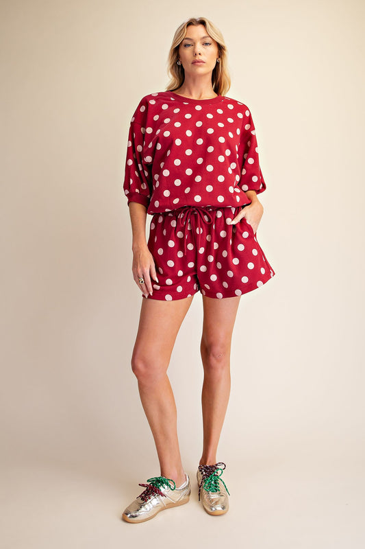 Glam Burgundy Polka Dot Short Set (P8509)