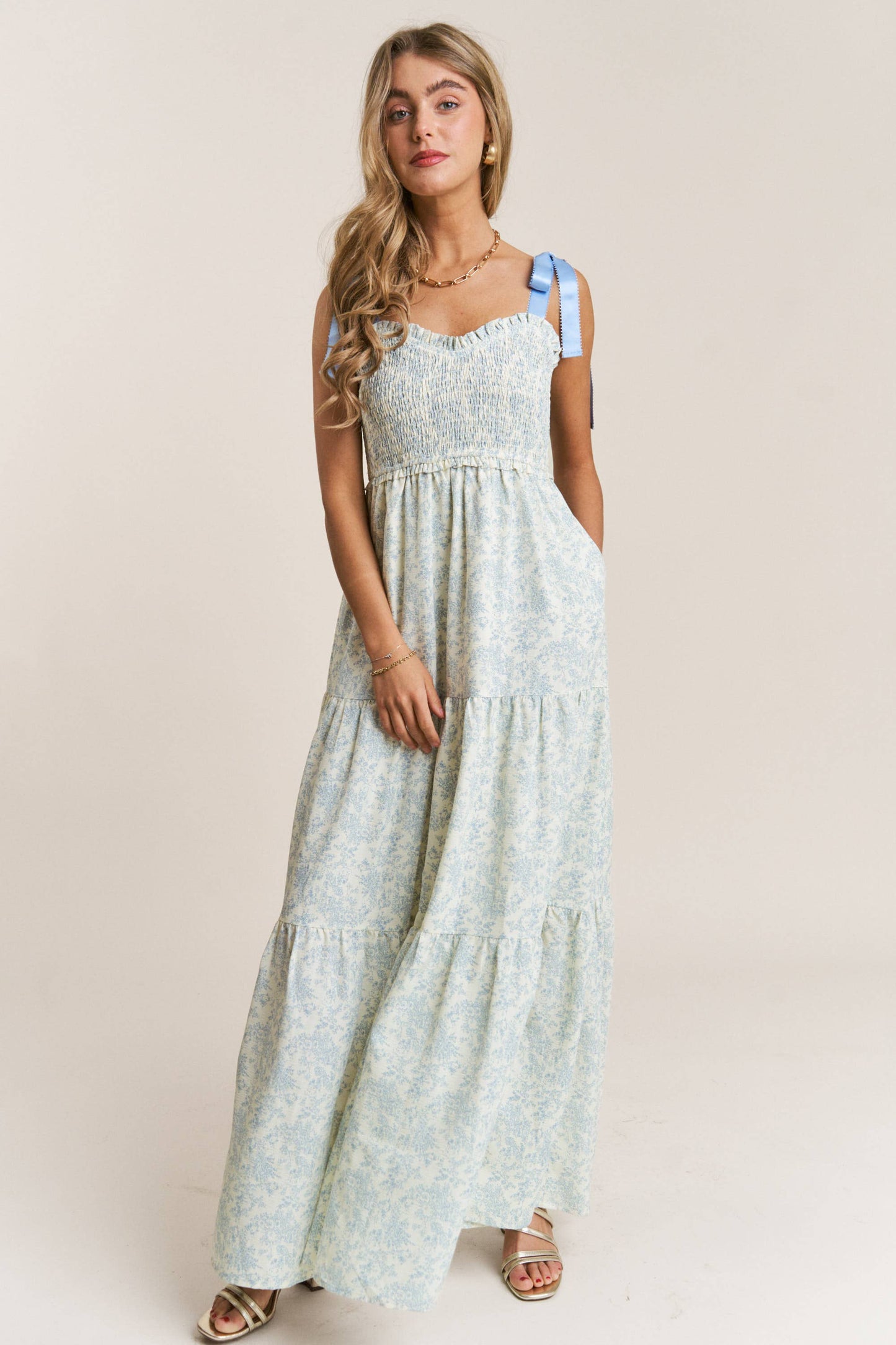 J. NNA FLORAL PRINT EMPIRE NECKLINE MAXI DRESS