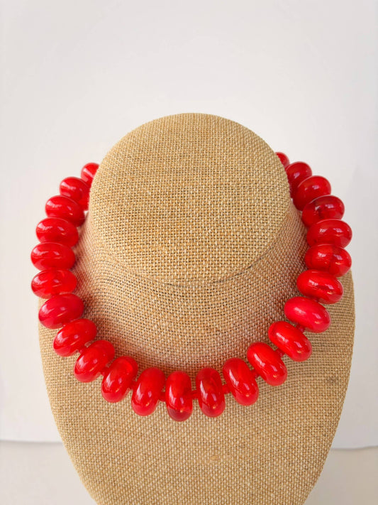 The Katie Kollective - The Rory — Bright Red Large Rondelle Beaded Necklace